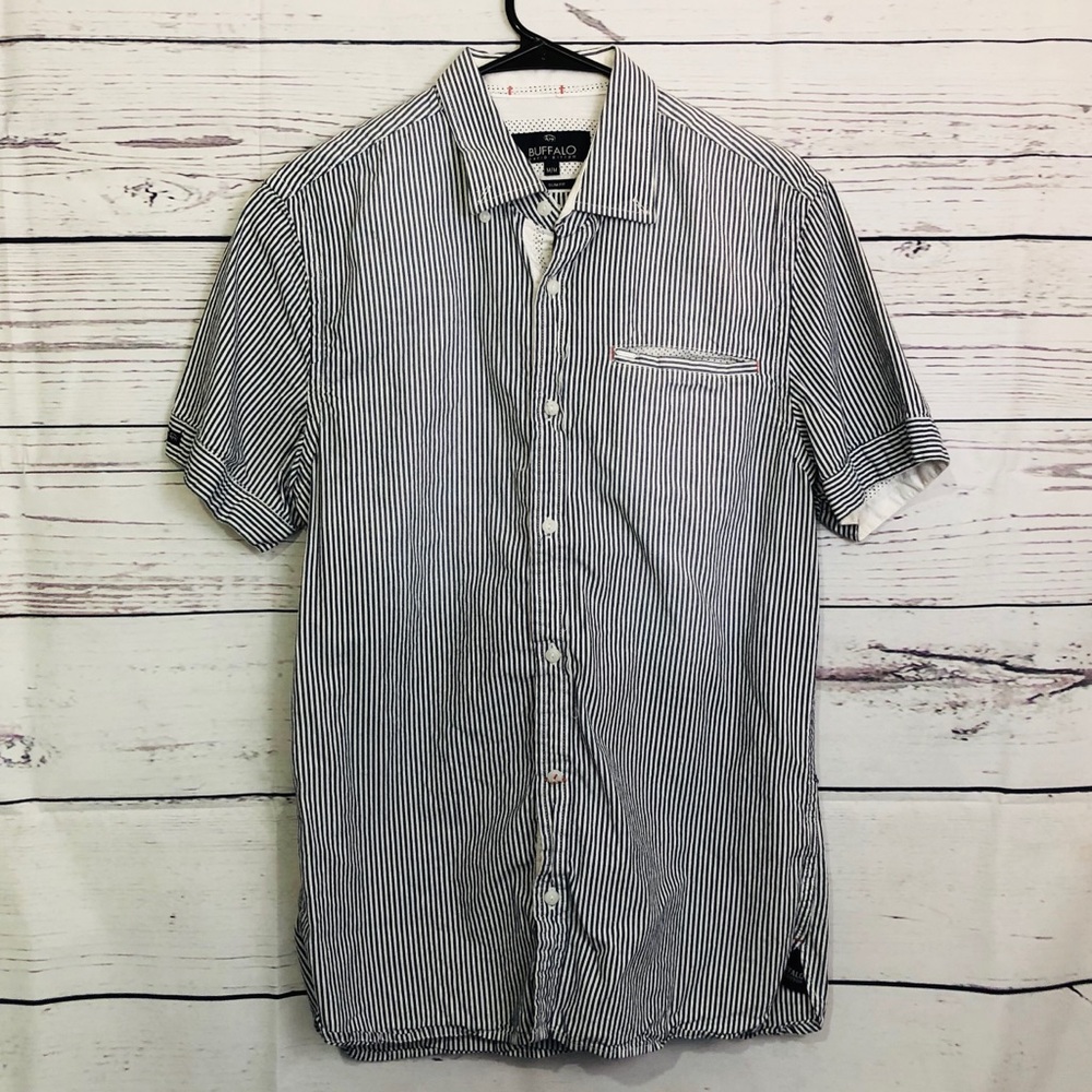 Buffalo Pin Stripe Button up Short Sleeve Shirt